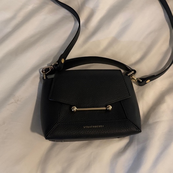 Strathberry Black Mini Mosaic Nano Bag with Gold Accents - Picture 4 of 8